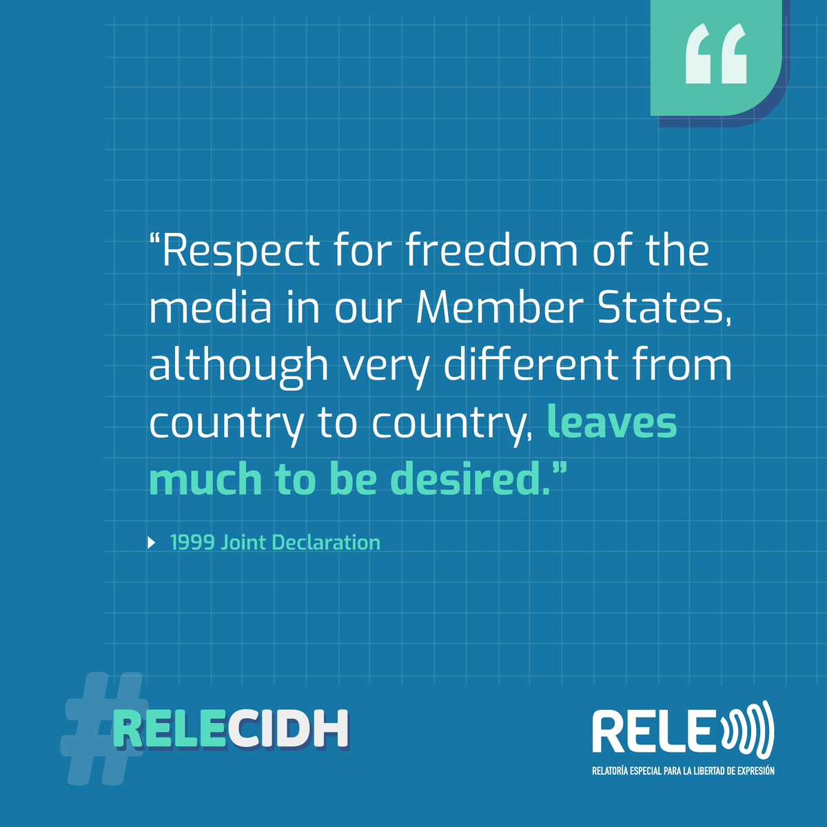 The 1999 Joint Declaration stresses that independent and pluralistic media are essential for a free and open society and responsible government. #RELECIDH oas.org/en/iachr/expre…