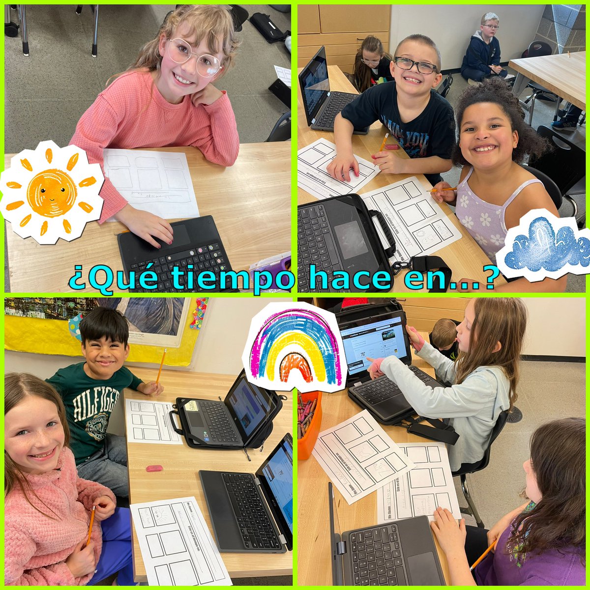 senora_castillo's tweet photo. Check out the #3rdgrade @clearprincipal mini meteorologists researching the current weather in different capital cities from various Spanish speaking countries! We searched it-investigated it- and wrote about what we saw using all español! #hpsdawesome https://t.co/RRIKMaaUks