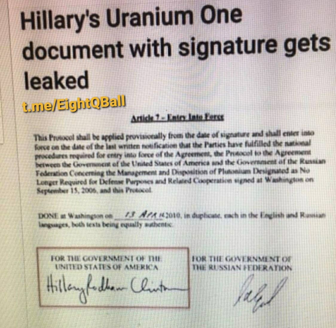 Hilary Rodham Clinton Leaked Uranium One Document

HRC Signing Off with Russian Federation

The Uranium One controversy revolves around allegations regarding the sale of Uranium One, a Canadian mining company possessing uranium assets in the United States, to Rosatom, a Russian…