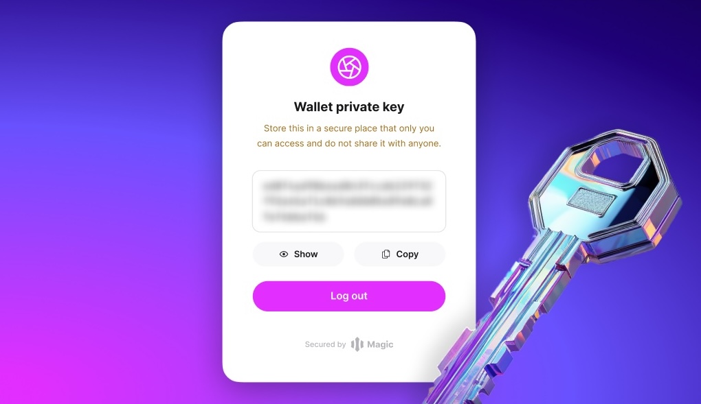 Providing a path for users to self-custody their wallets has always been paramount for us at Magic. With our Key Export SDK, your users can export their private keys through our embedded wallet UI widgets. Check out our docs to learn more 🔑 magic.link/docs/wallets/f…