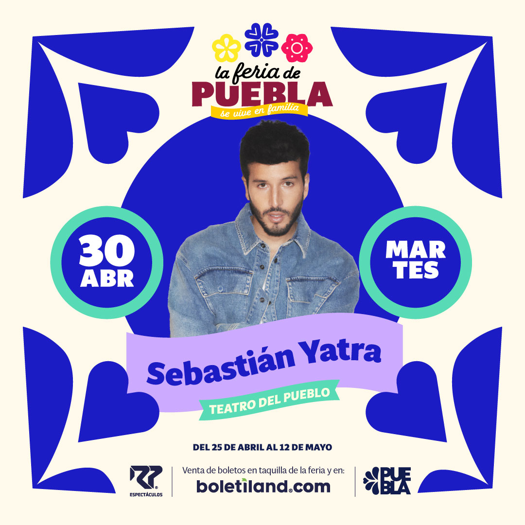 ¡Prepárate para bailar con @SebastianYatra! 🎶 Te esperamos el 30 de abril en la #FeriaDePuebla para disfrutar de un concierto espectacular en el Teatro del Pueblo. ¡No te lo pierdas!
