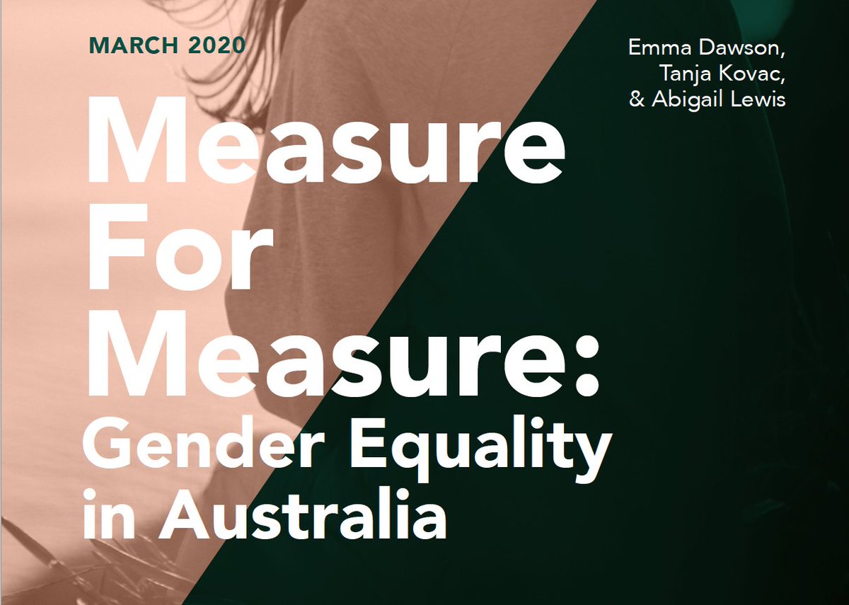 Measure for Measure: Gender Equality in Australia. This 2020 report by Per Capita provides a comprehensive, 132pp account of gender inequalities in Australia. In education, employment, unpaid labour, violence, representation, leadership, ec. percapita.org.au/our_work/measu… @percapita