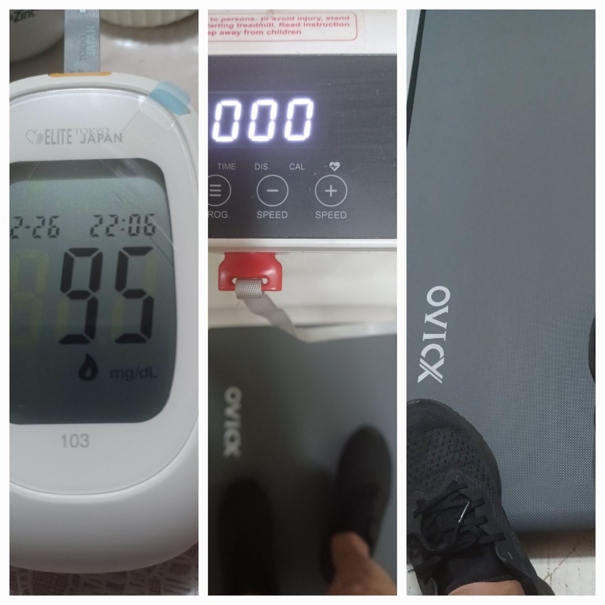 Good morning everyone Saturday morning Treadmill exercise 1: 01: 50 Hr 205 calories burned 95 glucose meter sugar