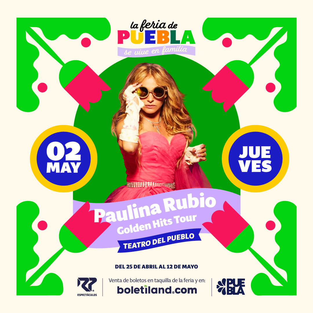 ¡La energía y el ritmo de “la chica dorada” están listos para encender la noche! 🌟 No te pierdas el increíble concierto de @PaulinaRubio el 2 de mayo en la #FeriaDePuebla, Teatro del Pueblo.