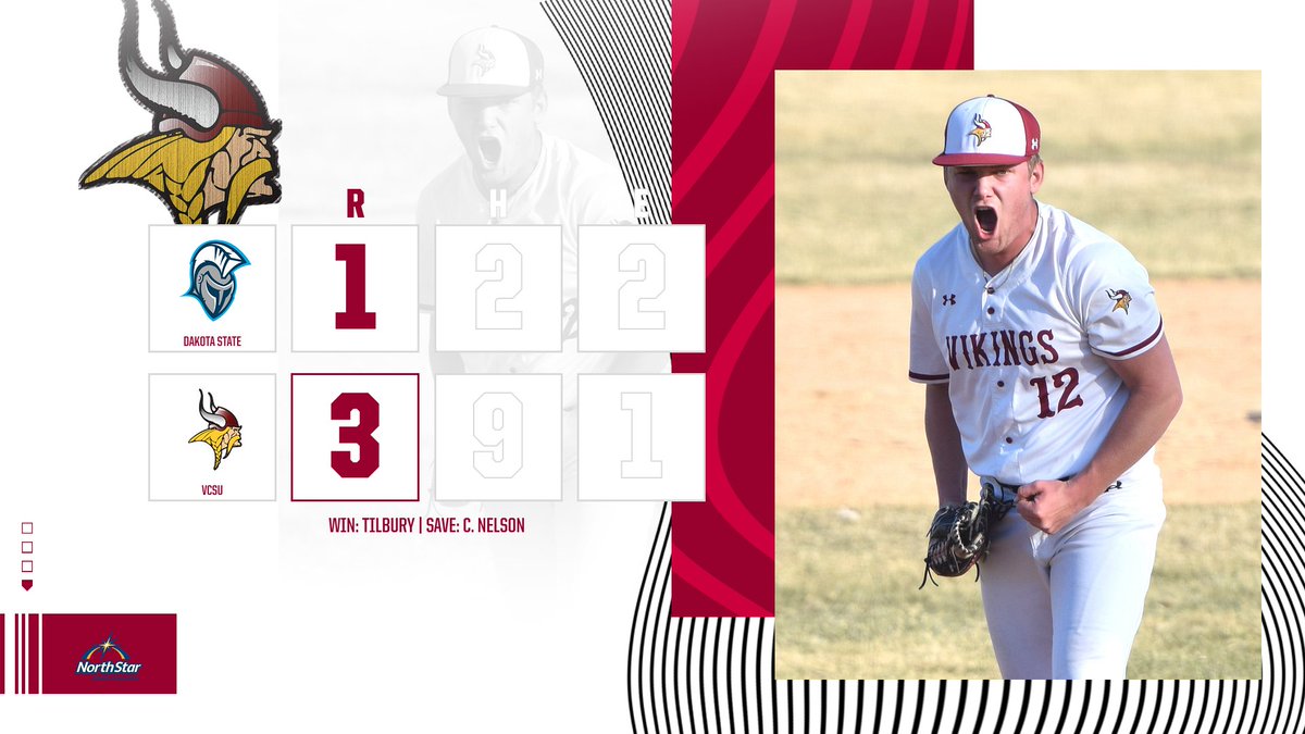 Viking ⚾️ takes a 3-1 win over conference-leader Dakota State in Game 2 of today's doubleheader! 🔥

VCSU completes the series against Dakota State on Saturday at 12/3 p.m. at Charlie Brown Field.