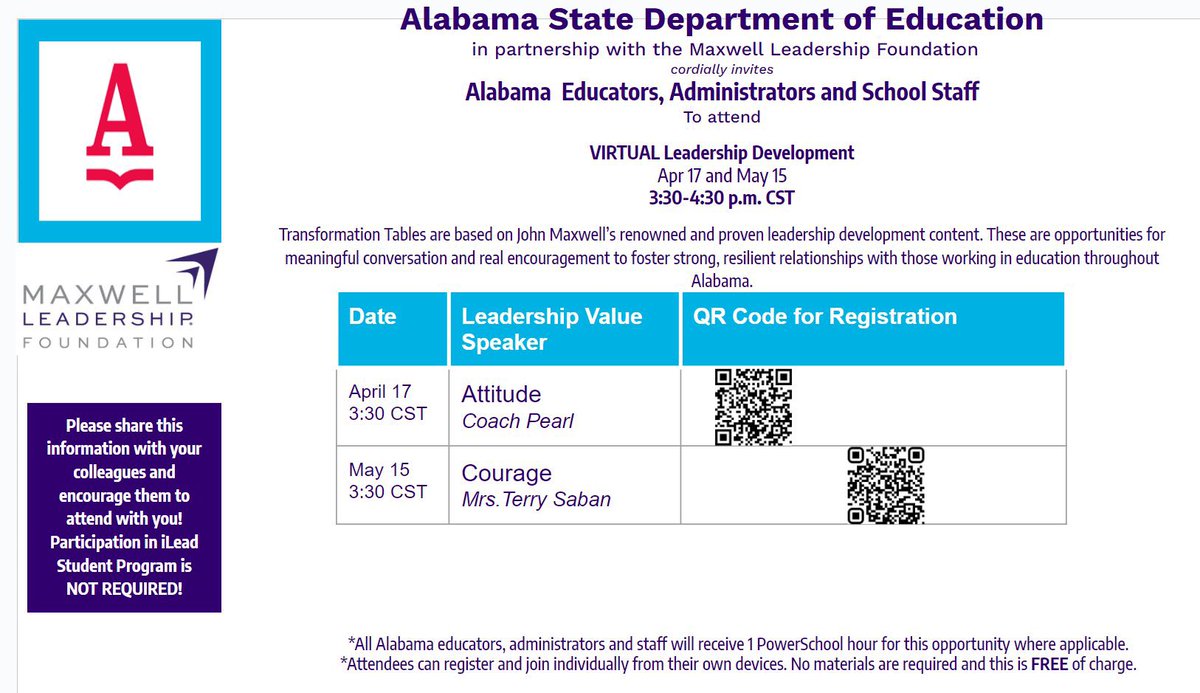 Educators — our next @MLF_Transform Virtual Leadership Development Program is Wednesday, April 17th and features @AuburnMBB Coach @coachbrucepearl Scan the QR code to register