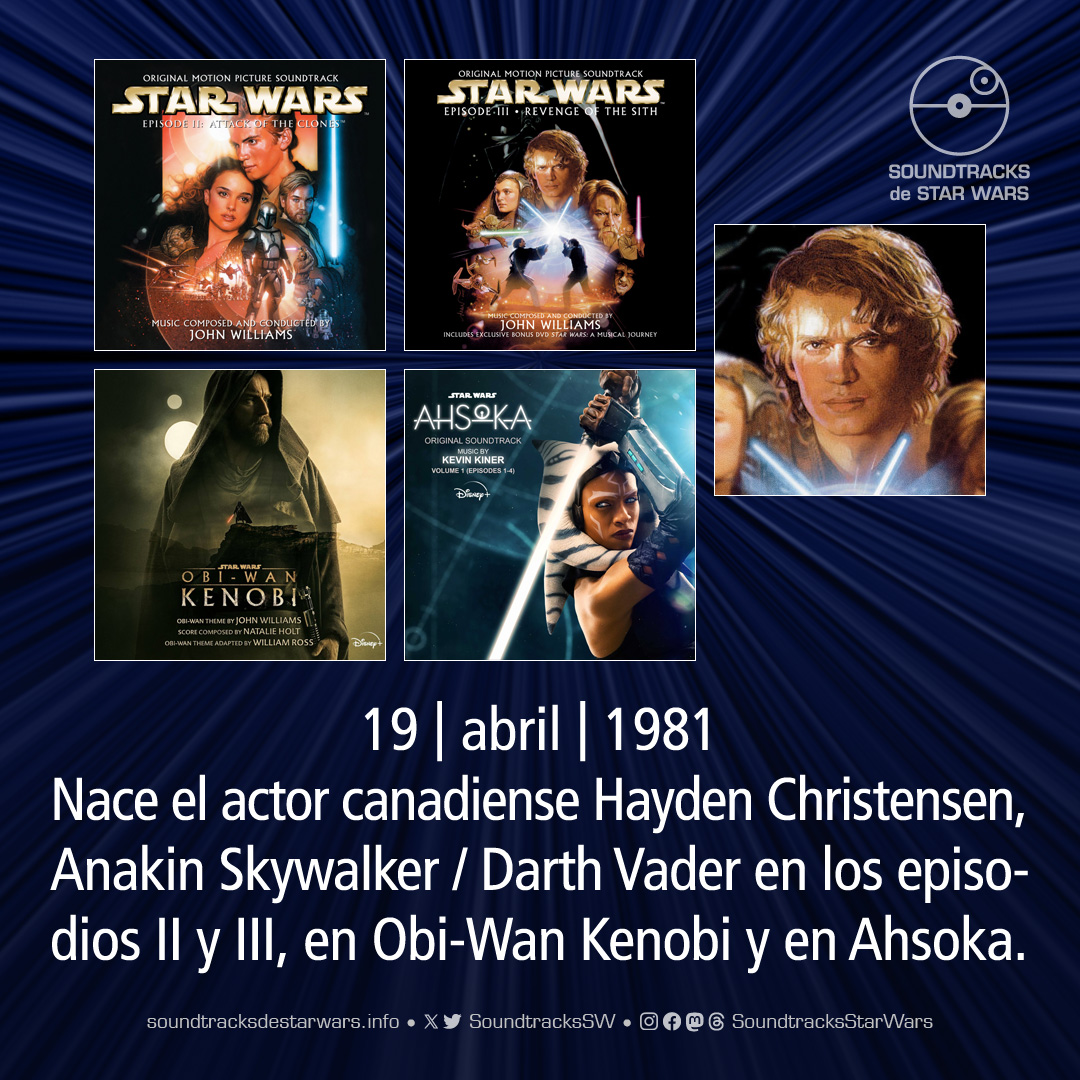 El 19 de abril de 1981 nace el actor #HaydenChristensen, #Anakin / #DarthVader en episodios II y III, en Obi-Wan Kenobi y en Ahsoka. On April 19, 1981, actor Hayden Christensen, #AnakinSkywalker / Vader in episodes II and III, in Obi-Wan Kenobi and in Ahsoka, was born. #StarWars