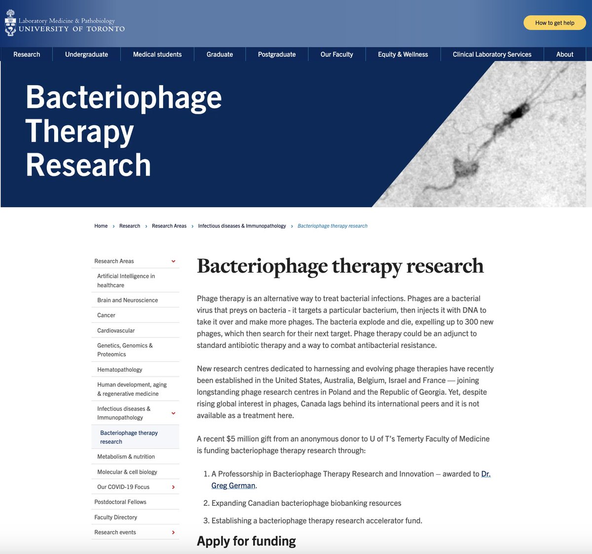 Anonymous donation to @UofT led to a grant call of up to 1.5 million Canadian dollars for #phagetherapy research, with letters of interest due on April 19th. Options for $200,000 & $50,000. International collaborations encouraged. From @phagedirectory lmp.utoronto.ca/bacteriophage-…