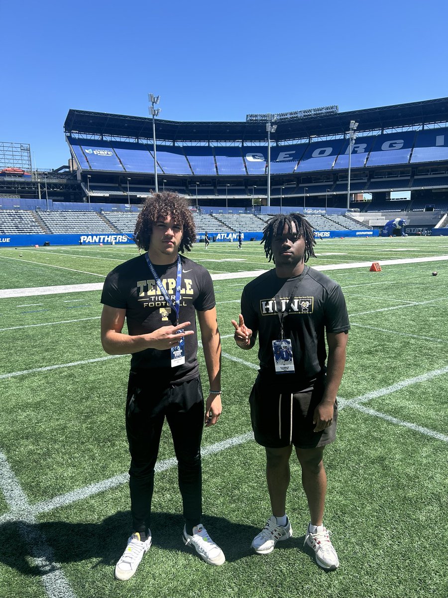 2025 @watkins_manny and 2025 @CJGray03_ attended the @GeorgiaStateFB Spring Game today. It was a great experience for both of them. Go Tigers! #TigerPride #RecruitATiger @GradickSports @NwGaFootball @RecruitGeorgia @BALLERSCHOICE1 @TGeorgianSports