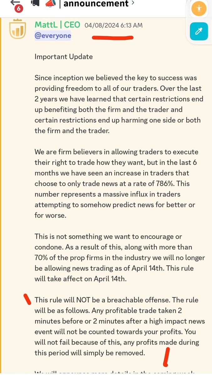 Please help spread MYFFX news rule change. Gone from 4min won't breach your account to 6min 3 strikes you lose your account no refund. Matt got no balls to include account breach in the announcement just hide it in the news faq. @LiqudityTrader @TraderBach @retailAle @RajaBanks