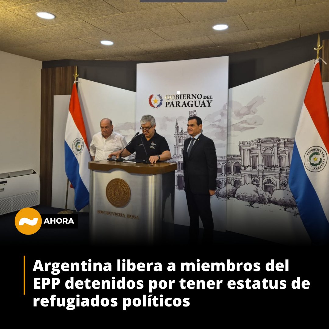 #Reiteramos | Justicia argentina liberó a los miembros del EPP detenidos por tener estatus de refugiados políticos. 👉Lo comunicó el ministro del Interior @EnriqueRieraE en conferencia de prensa desde Mburuvicha Róga Vía @OviedoFidel #1020AM