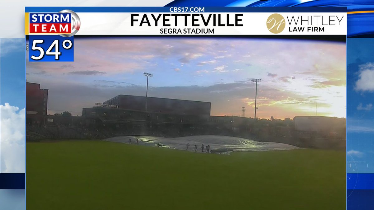 Looks like the tarp is coming off at Segra Stadium in Fayetteville as storms have cleared the area. At least spectators now get to enjoy a beautiful sunset and the rest of the game ⚾