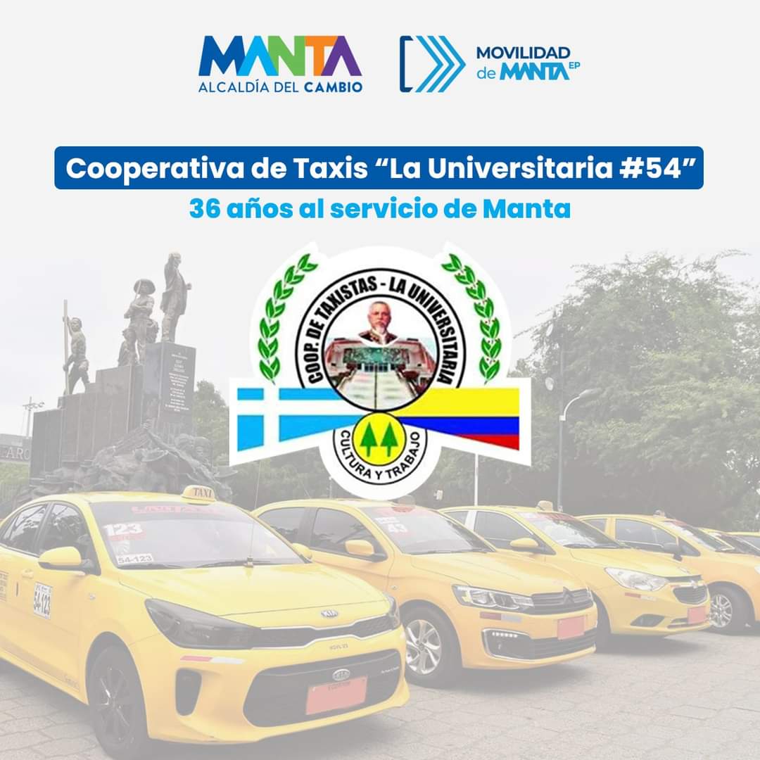 Nuestro reconocimiento y felicitaciones a la Cooperativa de Taxis, La Universitaria, en sus 36 años de creación.

¡Feliz aniversario! 🚖

#MovilidadDeManta 
#AlcaldíaDelCambio