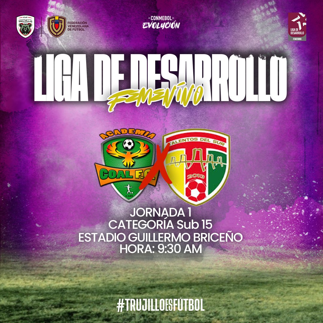 afetrujillo's tweet photo. ¡Partidazo en la tierra de la caña, la piña y el tambor! 👀🤩

Academia Goal FC  se enfrentará a Talentos del Sur en la primera jornada de la #LigaDeDesarroloFemenino.

¡Apoyemos juntos al representante del estado Trujillo en este torneo! 🙌🏻✅

#TrujilloEsFutFem
💚⚽🐻 https://t.co/qX2lcemXdr