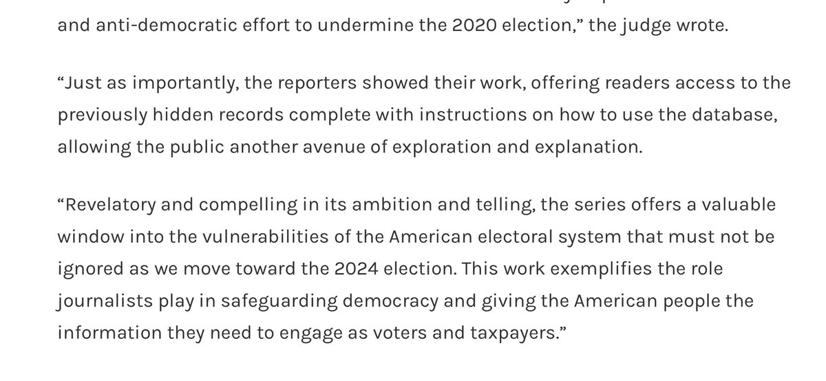 Honored our work to expose the truth about Cyber Ninjas and the Arizona Senate’s discredited recount of 2020 election results received first-place honors in the Best of the West journalism contest. It was truly a team effort @azcentral. bestofthewestcontest.org/2024-contest-r…