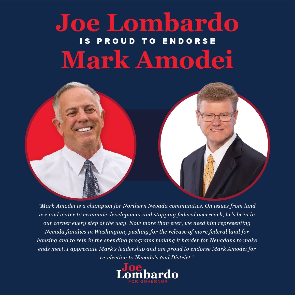 I’m proud to endorse my friend @AmodeiForNevada! Mark is a champion for Nevada in D.C., and we need his continued leadership for our state and our country.