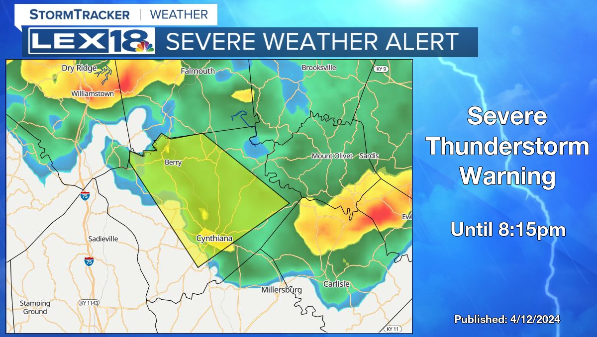 Severe Thunderstorm Warning for Harrison County in KY until 8:15pm. Stay weather aware with LEX18 #kywx