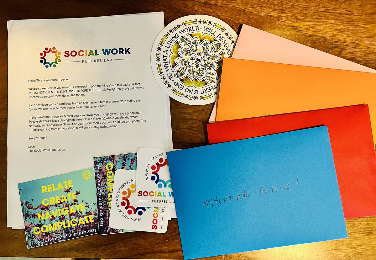 Got my packet for the @SWFuturesLab Shaping Social Work Futures Forum happening in May. SO excited for this event. It’s gonna be thought provoking, collaborative, & fun. Thanks to @lauranissen & everyone in the lab for making this happen. #SWfuturesForum2024 #TheFutureIsComing