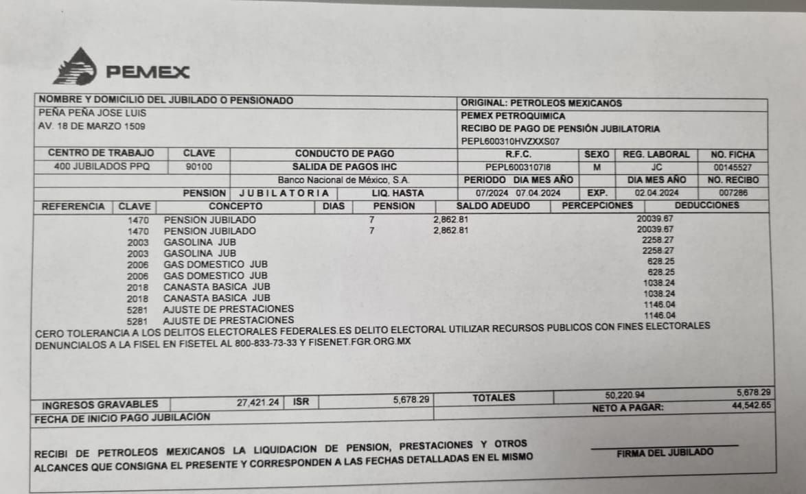 Uy, no, pues no alcanza...#Veracruz 

'La nómina de Jose Luis Peña Peña, esposo de Rocío Nahle, el jubilado cuenta de manera ilegal con dos jubilaciones en Pemex con ello alcanzando un monto de $44,542.65
La primera lo jubilaron  como supervisor de obras nivel 33 pero como Rocío…