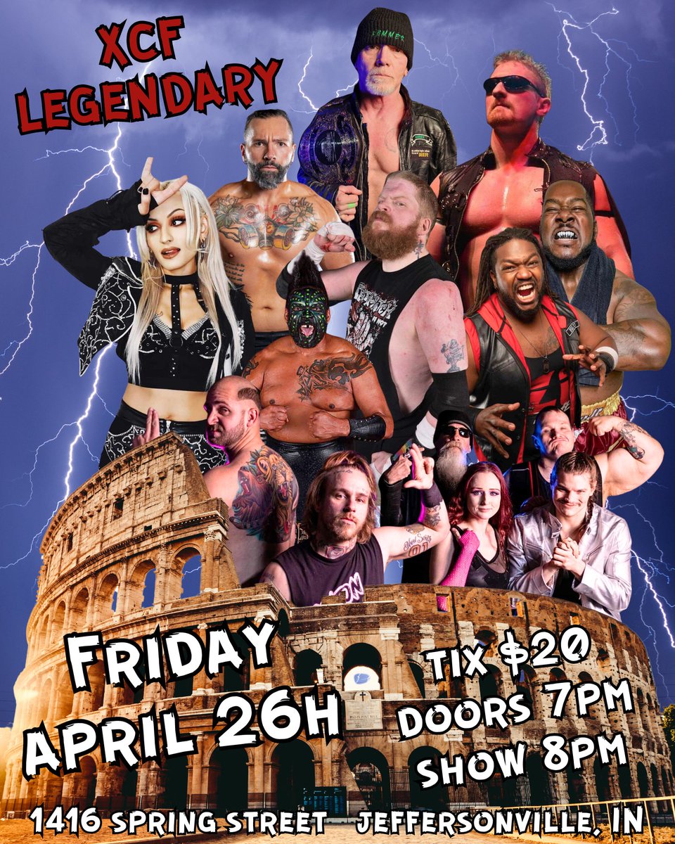 Friday April 26th 1416 Springstreet Jeffersonville Indiana All Tix 20$ Doors 7 🔔 8pm!! Also on IWTV!