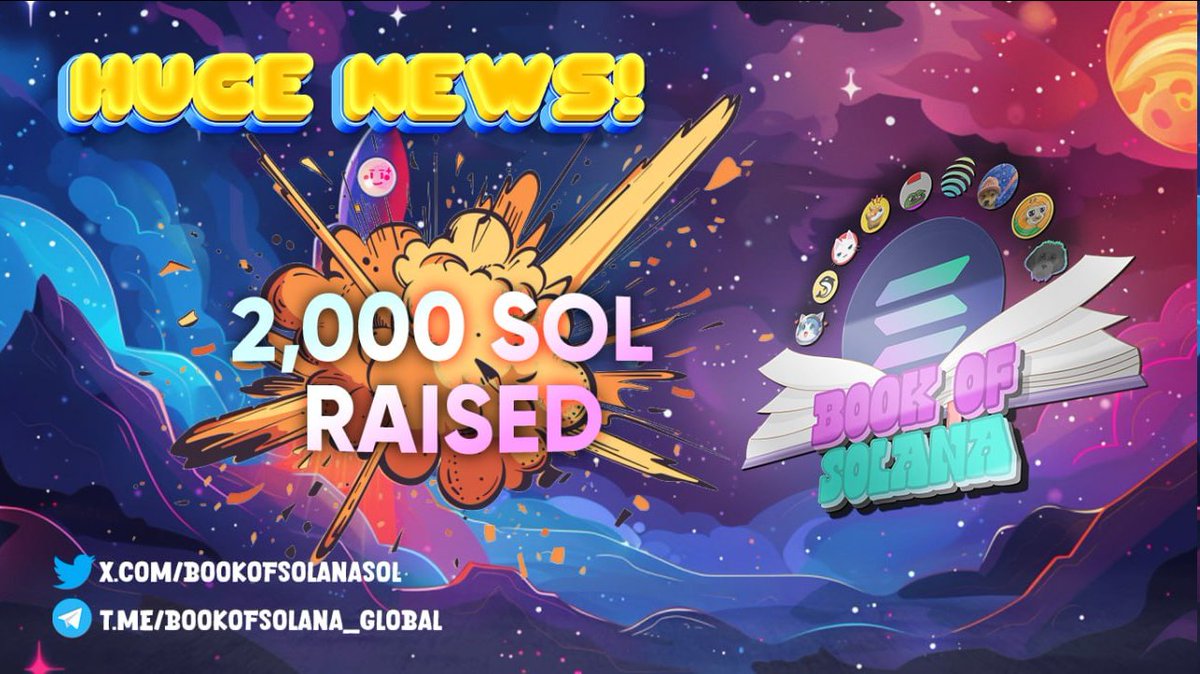 Massive milestone unlocked for the @BookofSolanaSol fair launch! 🚀 The project has raised an incredible 2,000 SOL from the community. Huge thanks to our early supporters, this is just the start of something big! 💥 So much more to come, the future is bright for $BSOL and the…