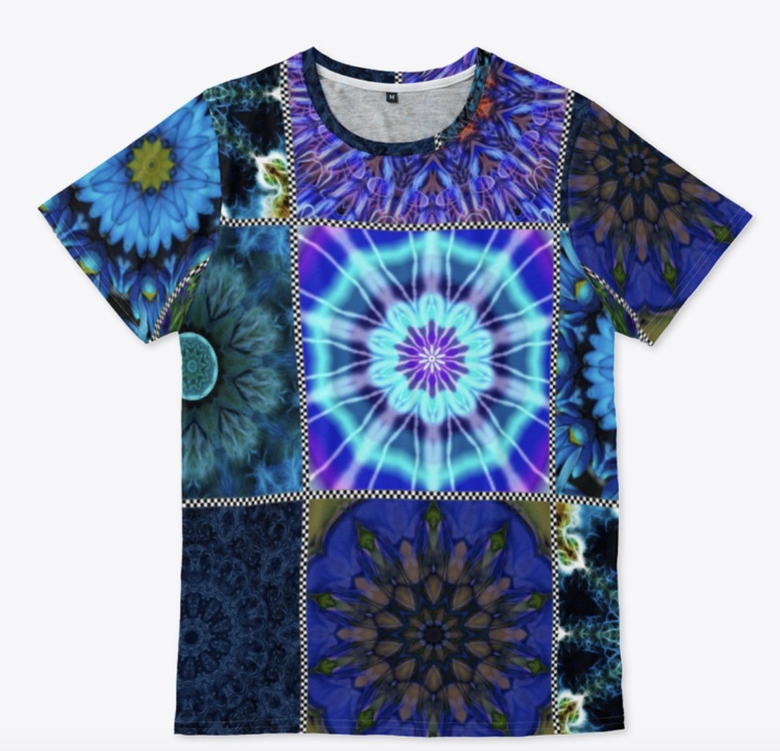 liminaldragonfly.com/listing/blue-c… #kaleidoscope #crazyquilt #alloverprinttshirt #tshirt