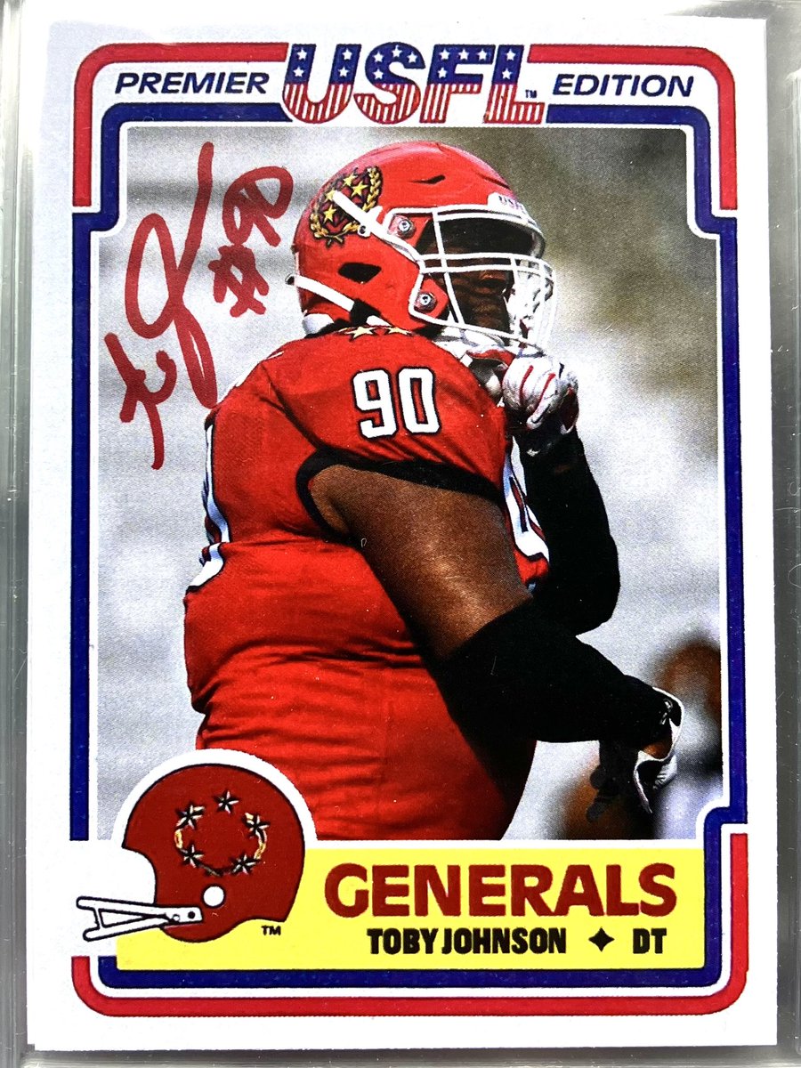 Past meets present with this signed 1984 Topps USFL card of 2x All-USFL DT @Future020113SEC. The original set included some of the most valuable rookie cards of all time, including Steve Young, Jim Kelly, Reggie White and Herschel Walker. 

#USFL #UFL #NJGenerals