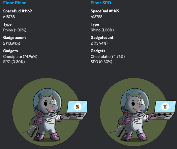 Just for this Week SPO Rhino listed for 18,788 ₳ . This week is going to be some one's lucky day as SPO Rhino, Floor SPO is cheaper than the normal Rhino. Here is the proof. 18,788 ₳ SPO Rhino Rarity Ranking #85 way ahead than Elephant on Sale at SpaceBudz site