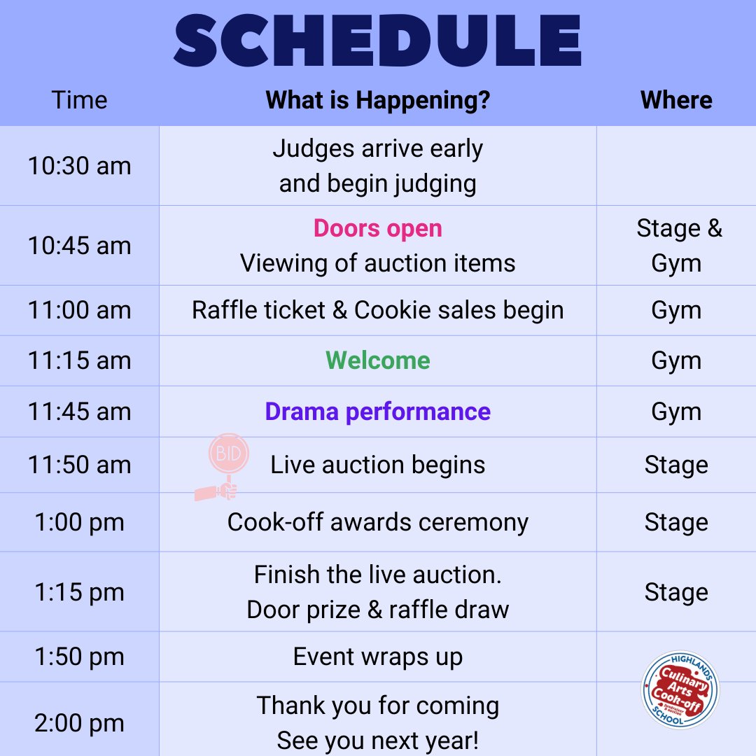 CulinaryCookOff's tweet image. It’s almost here! So you know what to expect, here is a schedule and map of our event! We are so excited to see you all tomorrow!