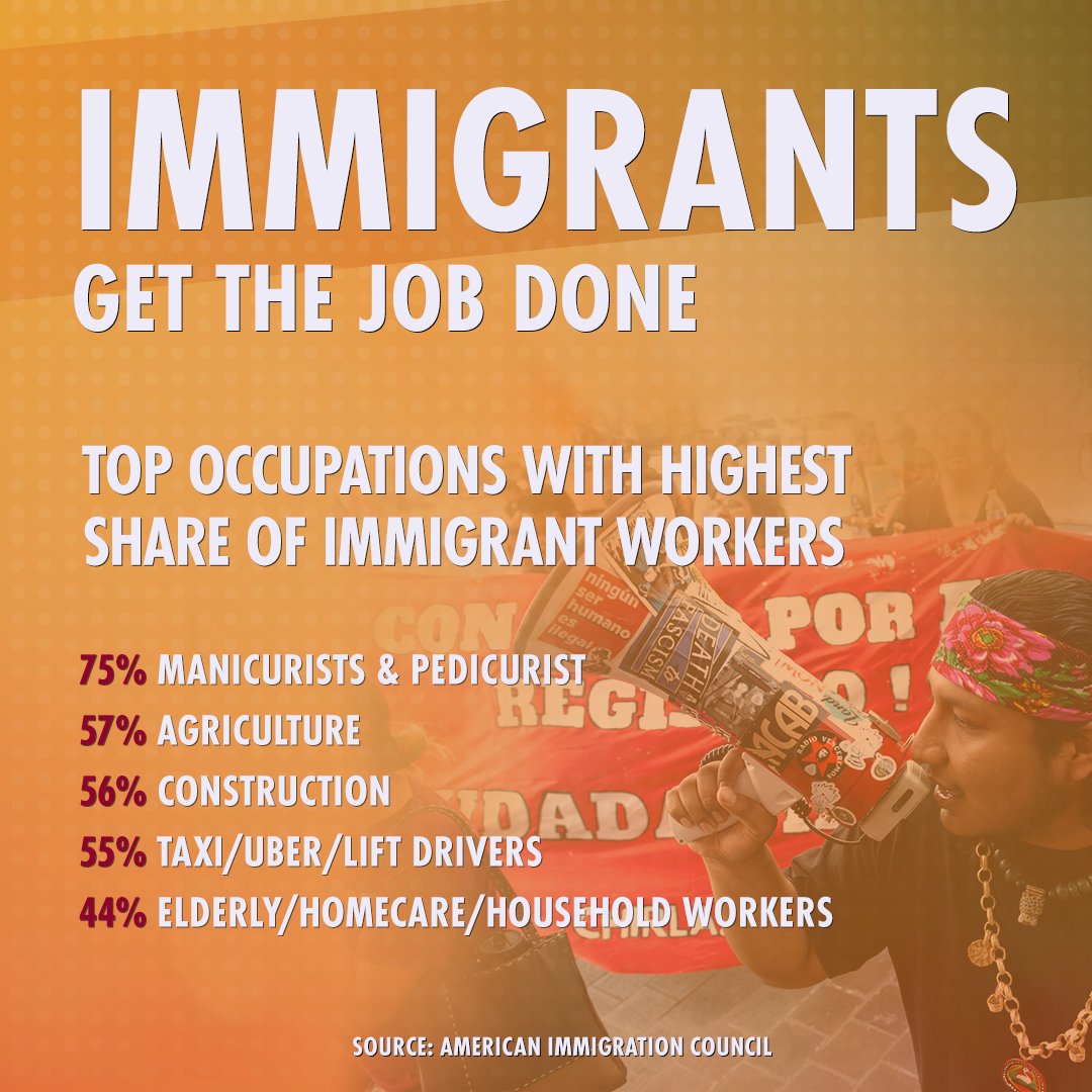 Immigrant GET THE JOB DONE! Not only is our community rich in culture, but it’s also made up of hardworking folks who grow our food, take care of our children and elderly family members, build our country’s infrastructure, & so much more! 🗣️ Immigrants Are essential ✊🏽 #TaxDay