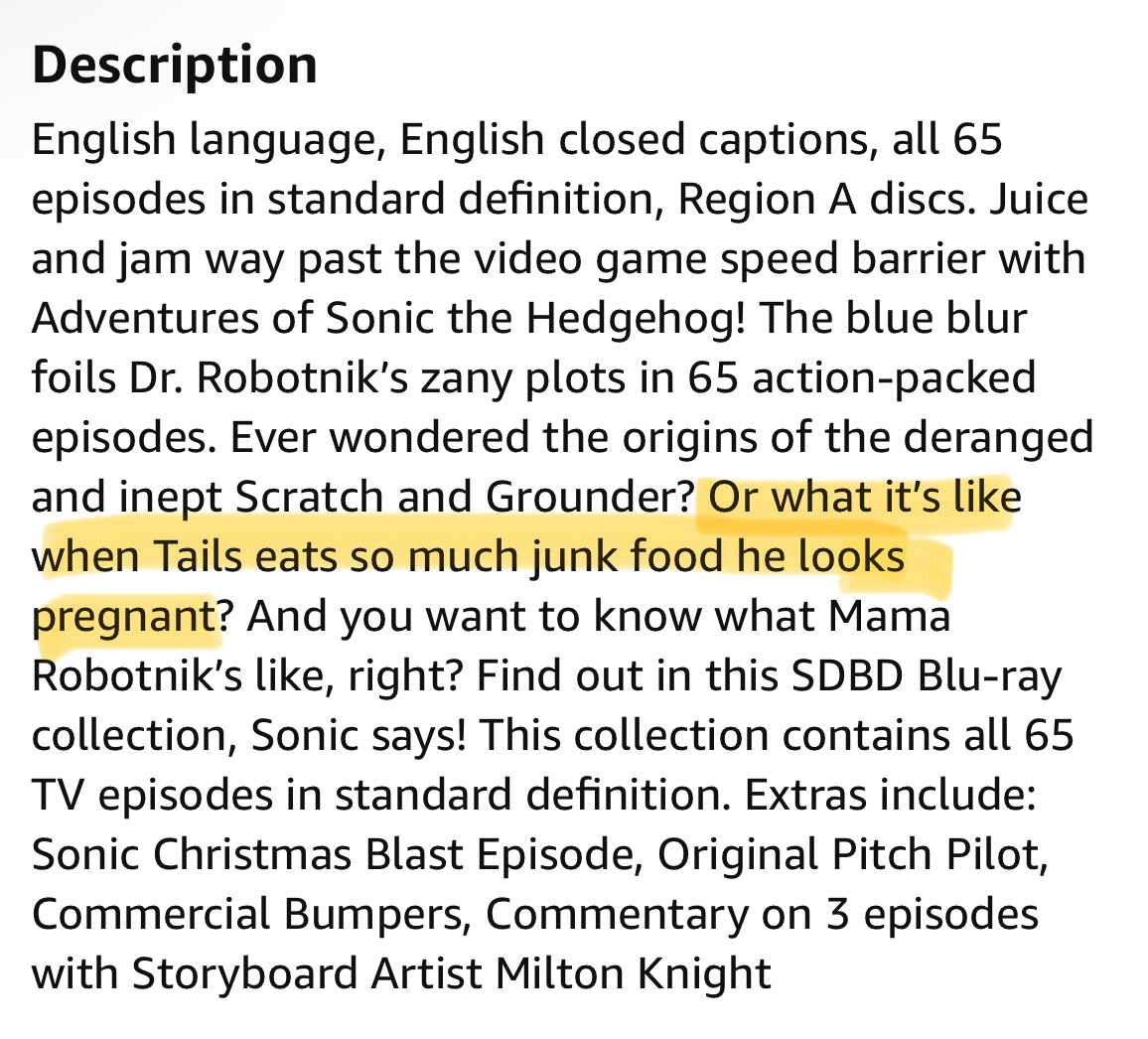 lol whoever wrote this description for the Adventures of Sonic the Hedgehog Blu-ray definitely did this on purpose