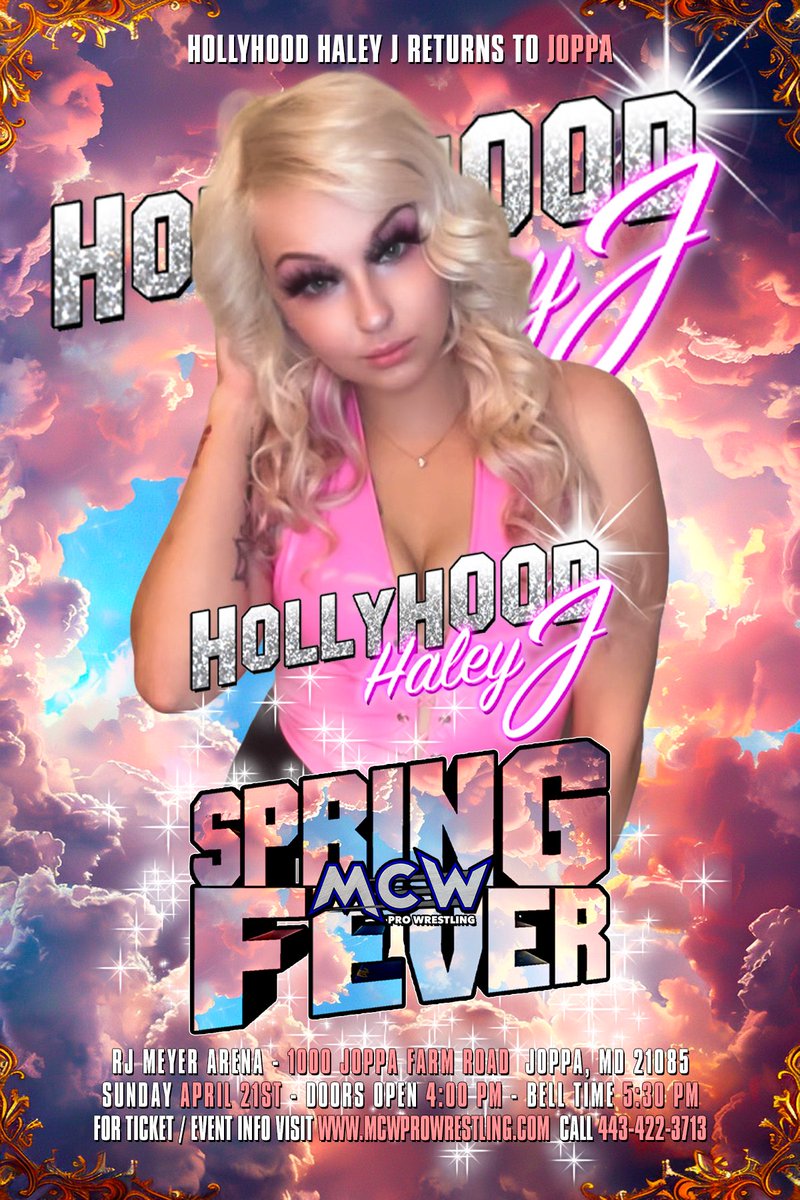 .@HollyHoodHaleyJ returns to #MCWProWrestling NEXT WEEKEND‼️ 📆 Saturday April 20th 🏟️ Hollywood VFD 🚒 🗺️ Hollywood, Maryland 📆 Sunday April 21st 🏟️ The RJ Meyer Arena 🗺️ Joppa, Maryland Tickets & Info 👉 linktr.ee/mcwprowrestling