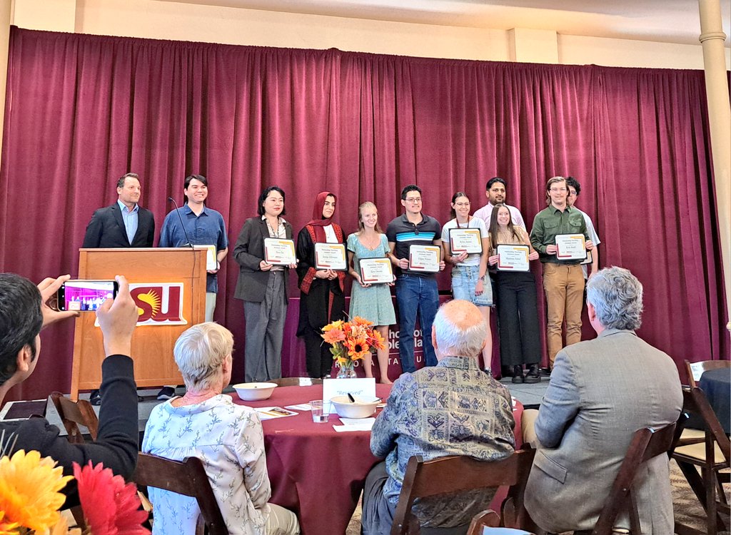 It's @ASU @ASU_SMS Award Ceremony day. I am very proud to present our undergraduate student Rylee with the Dean's Medal. Rylee also won the Distinguished Teaching Assistant Award, together with fellow #BirkelGroup members Suneet and Arya. Congratulations! #proudPI