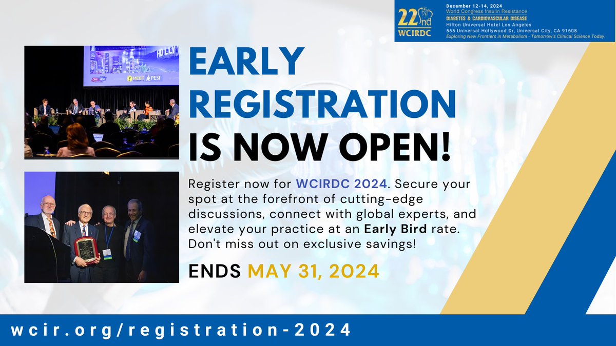 Join us at the 22nd Annual #WCIRDC2024. Earn #CME credits in-person OR on-demand from December 12-14, 2024 at the Hilton Universal Hotel in Los Angeles. Register now and secure #EarlyBird rates only available until May 31st at wcir.org/registration-2… #MedEd #CardioMetabolic