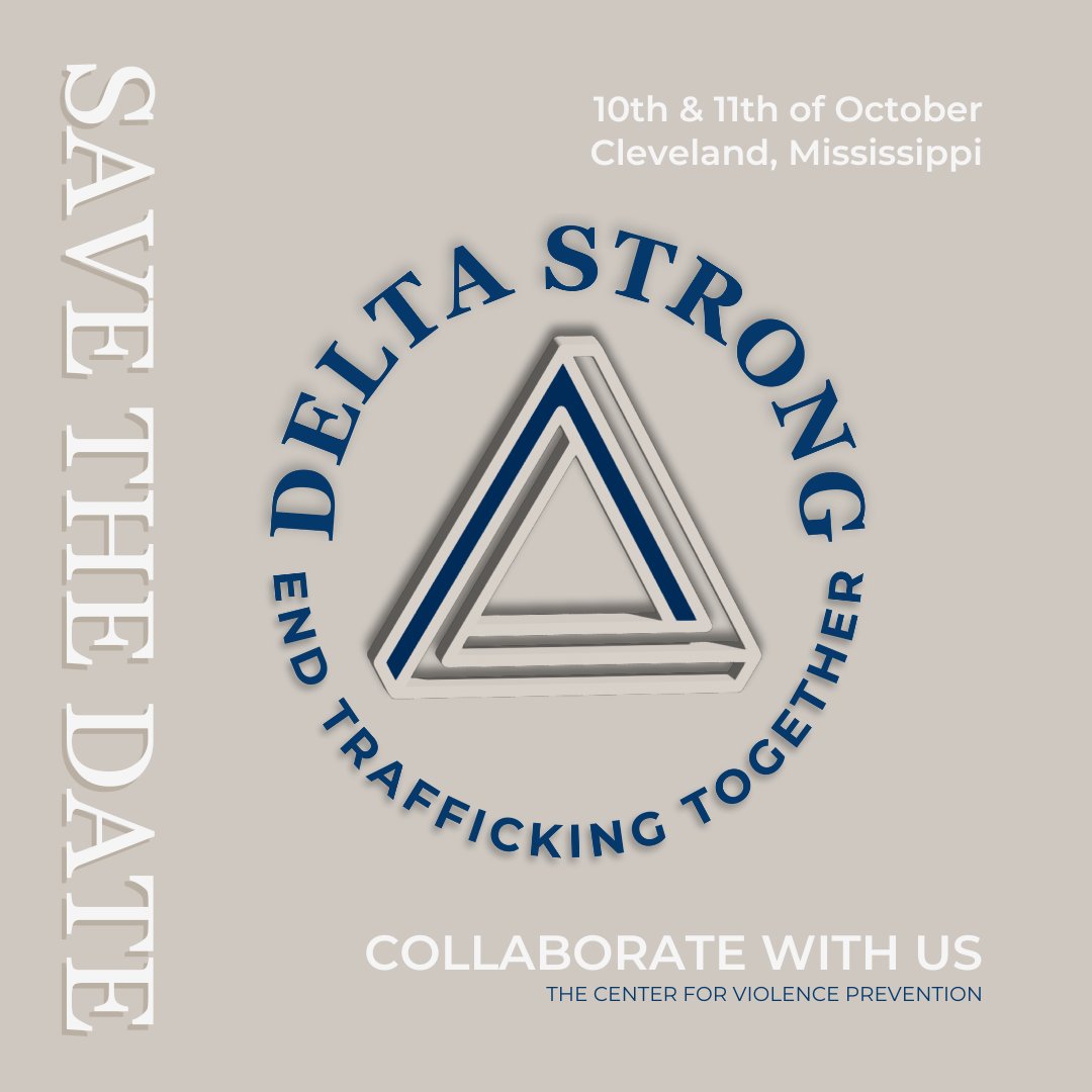 Save the Date! 📅

We're thrilled to announce 'Delta Strong' the upcoming Human Trafficking Conference in Cleveland, MS, on October 10th and 11th. Stay tuned for more details. #EndHumanTrafficking #MississippiDelta #ClevelandMS #HumanTraffickingConference #CollaborateMississippi