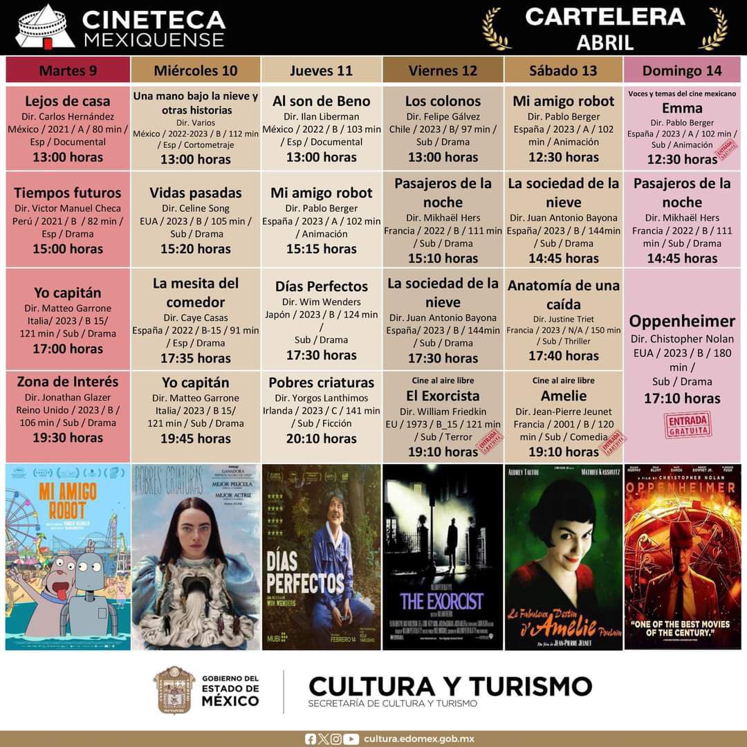 ¡Arma tu plan para el fin de semana en la #CinetecaMexiquense! No te pierdas las proyecciones al aire libre los viernes y sábados a las 19:10 horas. ¡La Cineteca te espera para vivir una experiencia única en el #EstadoDeMéxico! #EdoMex