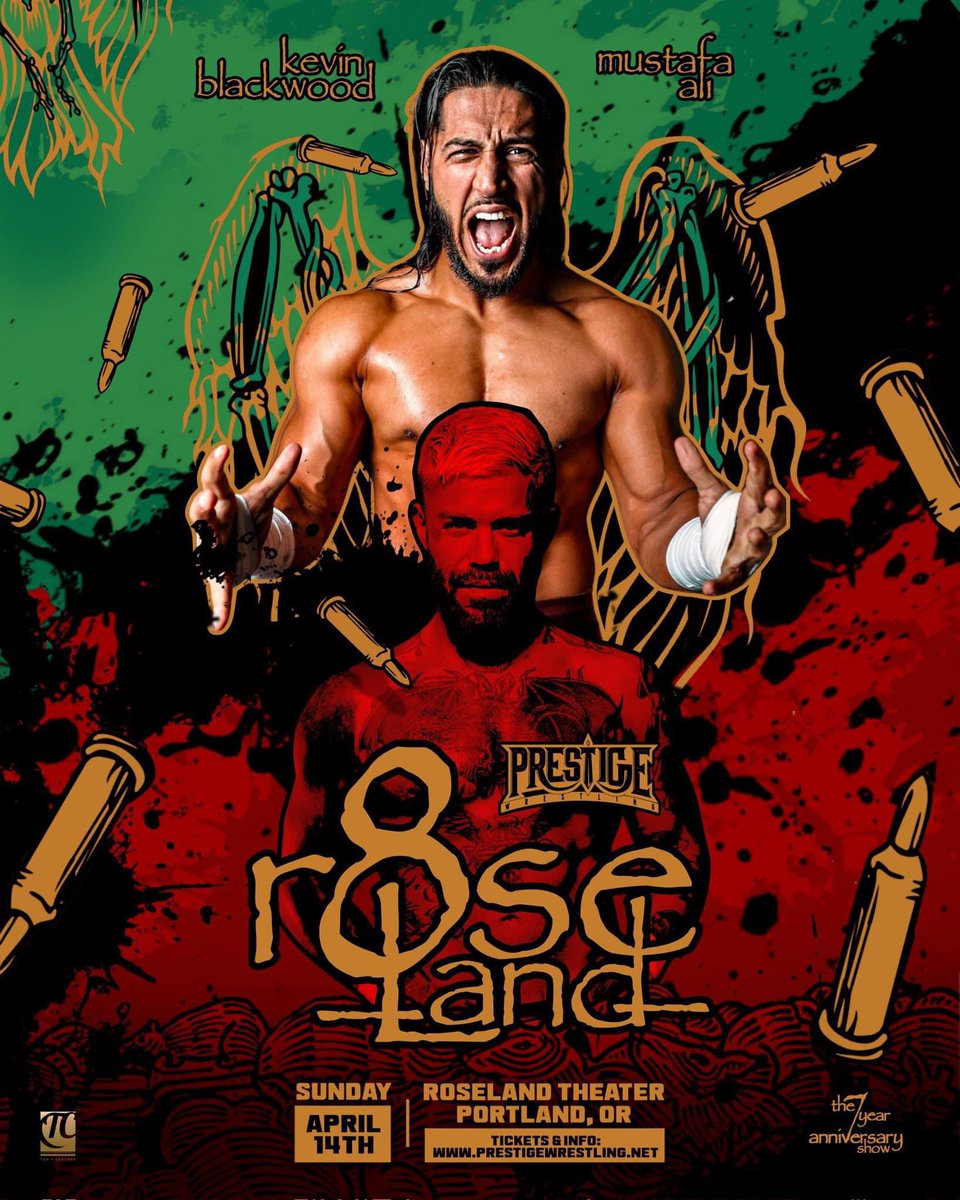 ***ROSELAND 8*** KEVIN BLACKWOOD 🆚 MUSTAFA ALI April 14th, 2024 (This Sunday) Portland, Oregon Roseland Theater Live on IWTV.live at 7 PM pacific time! Presented by @BodyslamNet 🎟 prestigewrestling.net