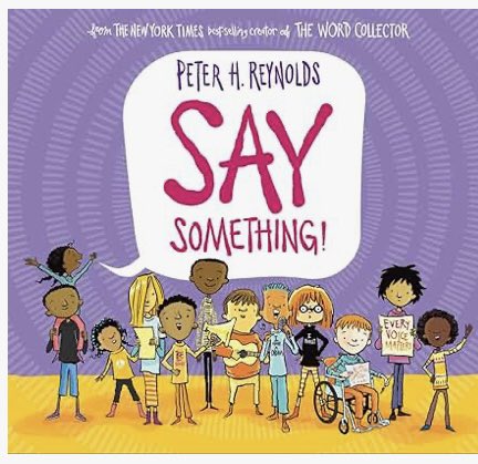 Best part of the day—kindergarten students listened to SAY SOMETHING! by @peterhreynolds w/a @Novel_Effect soundscape. We talked about kindness & standing up for others, then each student took a turn to give a compliment to a classmate until everyone got one. #kindness #library