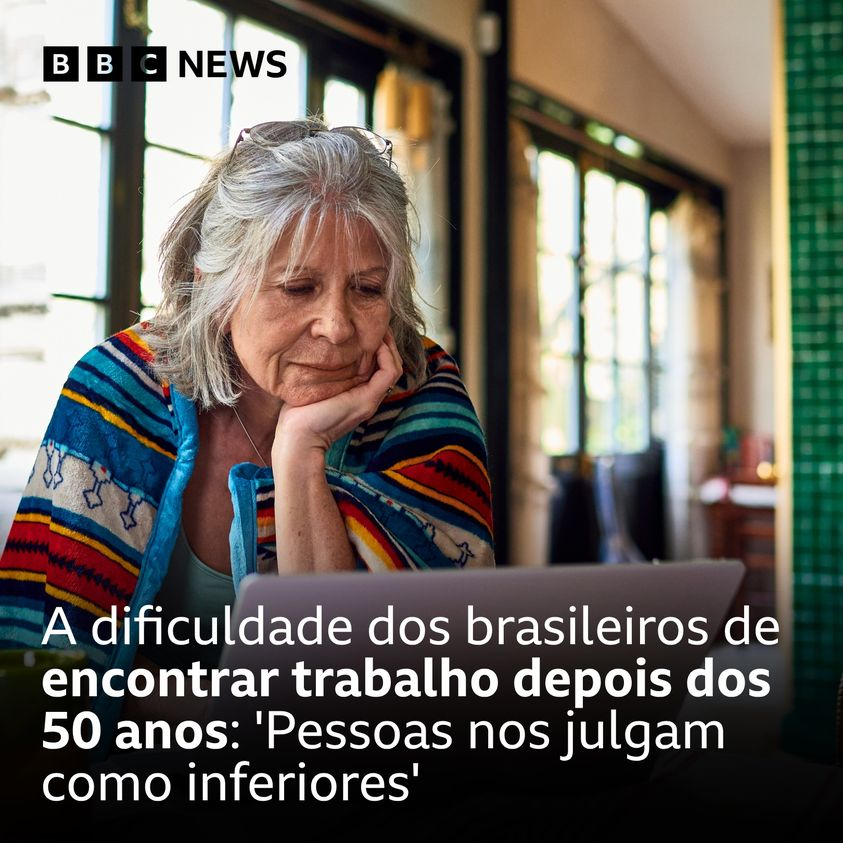 Atualmente, há aproximadamente 1,4 milhão de pessoas com mais de 50 anos em busca de oportunidade de trabalho no Brasil, segundo a empresa IDados: bbc.in/4aNl2cY
