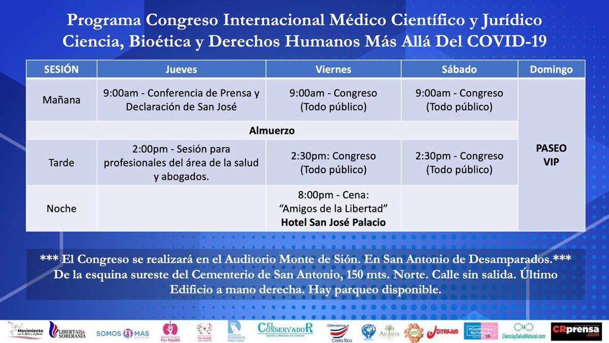 ❗️Atención❗️ Les invitamos a nuestra Conferencia Internacional Médico-Científica y Jurídica: Ciencia, Bioética y Derechos Humanos Más Allá Del COVID-19 que se realizará en San José, Costa Rica del 25 al 27 de abril. ✅Pueden inscribirse en movlibertadcr.com/inscripciones 🔹Dentro de