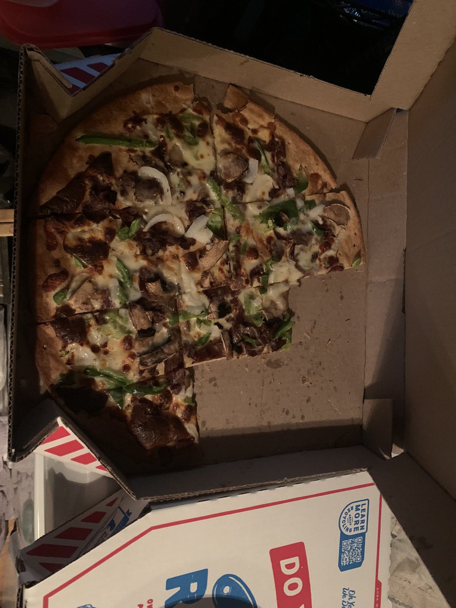 Brian_S_Realtor's tweet photo. @dominos that’s pretty rough for a $16 Philly pizza. I’m still hungry so I’m going to eat it. Good thing we got a second pizza. https://t.co/IL84L21RLc