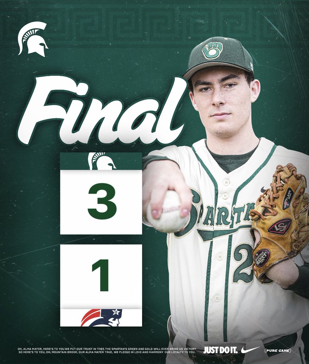 3-1 winners at Homewood in game 2 today to secure the area Championship! Caleb Barnett dominant with 12 Ks in the complete game win! @mbs_athletics @mtnbrookhs @SpartanAthFndn @caleb_barnett9