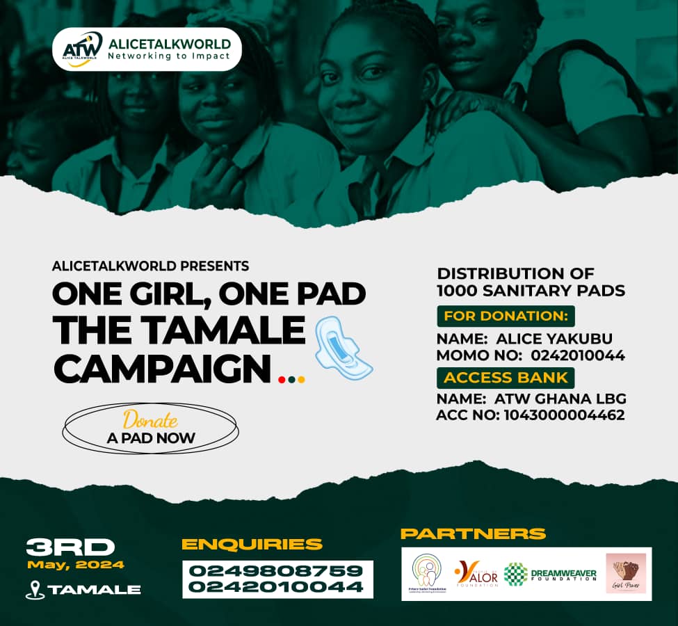AduakyeYaa's tweet photo. Being the Founder of People Of Valor Organization, I am so glad to partner with Alice Talk World Organization, Prince Sadat Foundation, Dreamweaver Foundation and Girl Power to making This WONDERFUL PAD PROJECT a reality🔥🔥🔥.....JOIN HANDS AS WE DO THIS🔥

#ONEGIRLONEPAD
#UDS https://t.co/VI8CmRXtQ4