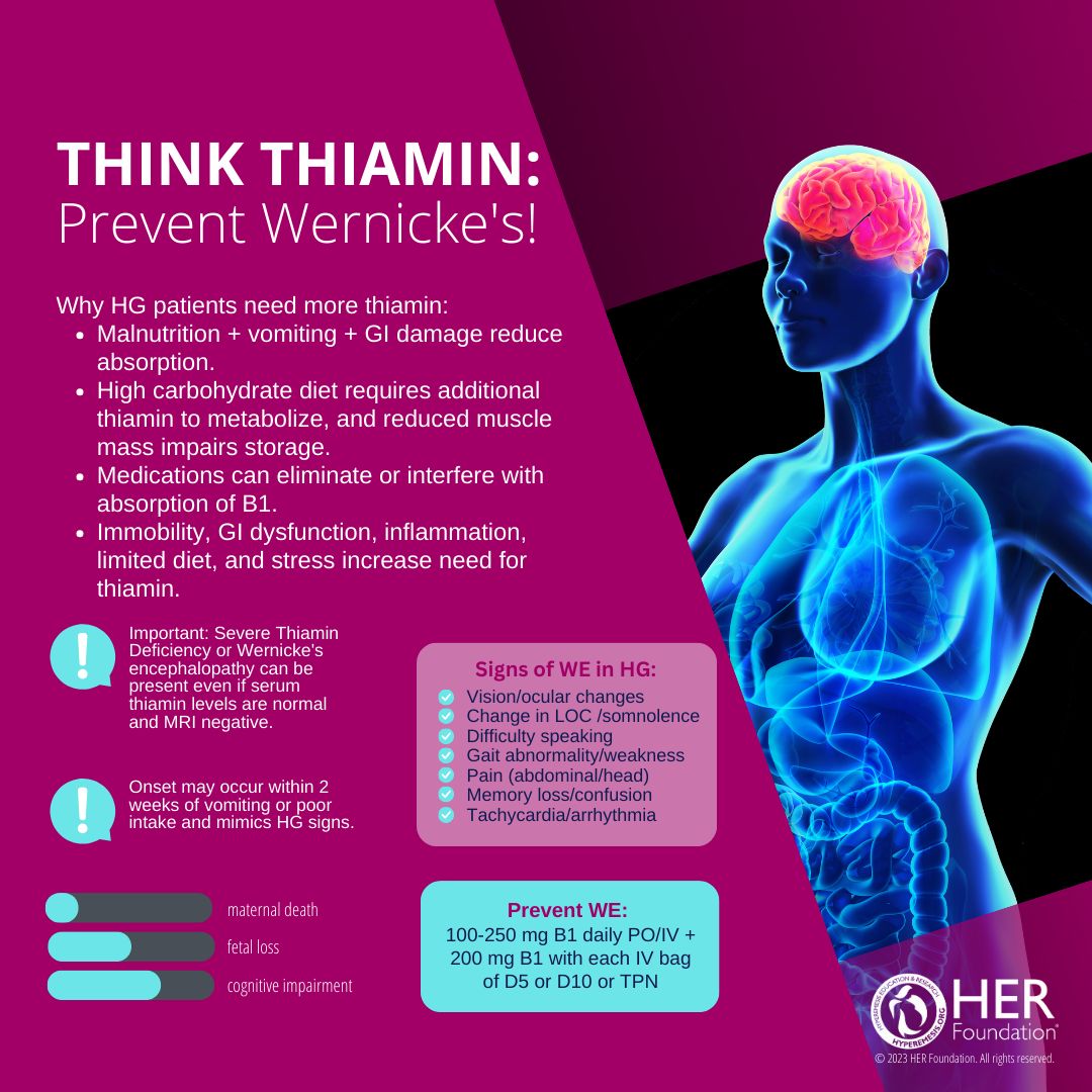 HGmoms's tweet image. Did you know that vitamin B1 (thiamin or thiamine) causes symptoms that look like #HG? When deficiency is severe, it can be dangerous for mother and baby. Learn more: buff.ly/3PvFm9R 

#hyperemesis #vitaminb1