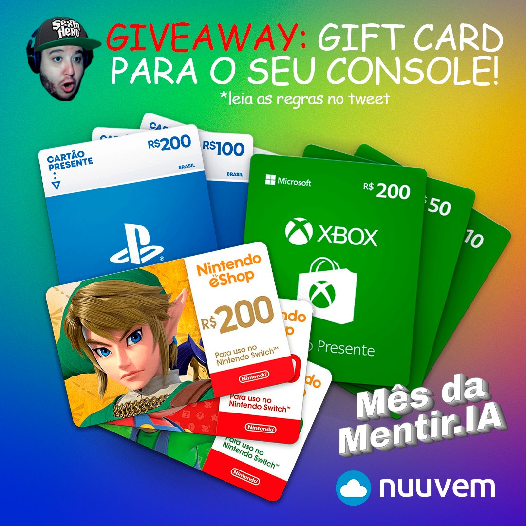 guigoakirah's tweet photo. 🚨 GIVEAWAY: 2 GIFT CARDS de R$ 100 para consoles (PS, Xbox ou Switch)

⚠️ Como participar: 
• dar RT e like nesse tweet
• marcar um amigo nesse post (pode marcar quantos quiser)
• Seguir o canal Games Brasil no Zap (link no tweet abaixo)

🏆 O resultado sai no dia 17/04 https://t.co/3ggxPpWTMQ