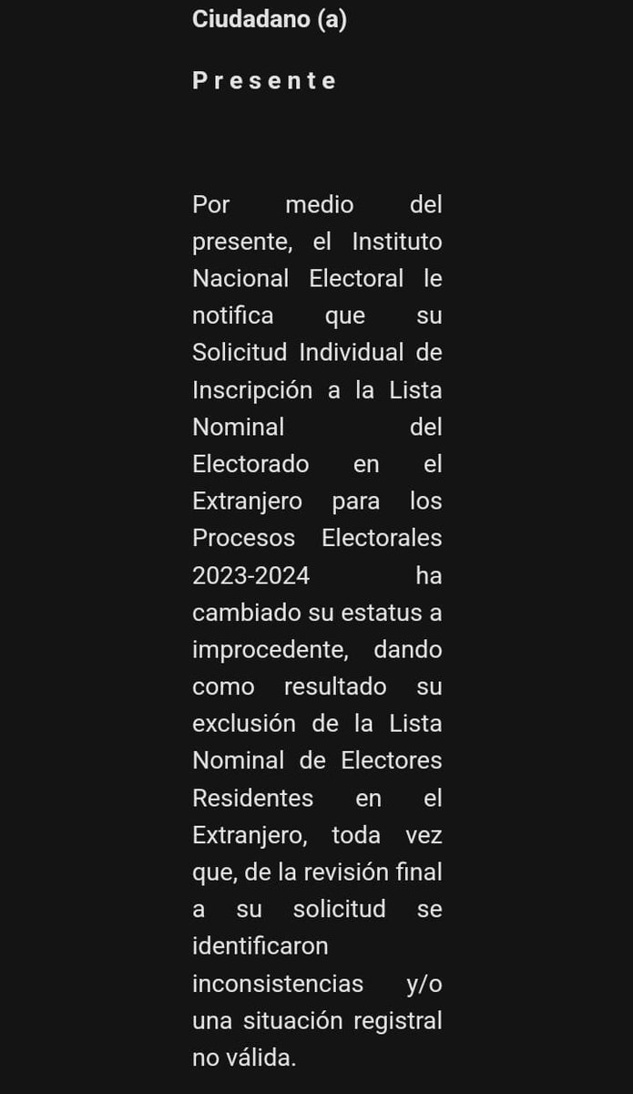 ClaudioOchoaH's tweet photo. Varios mexicanos que viven en el extranjero están reportando que el @INEMexico les notificó hoy que no podrán votar en la elección del 2 de junio. https://t.co/AV0FOwnDOY