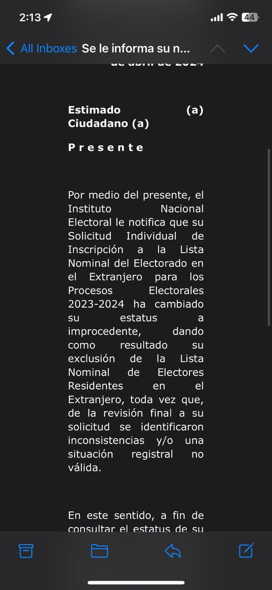 Hace meses me habían aceptado para votar en la Lista Nominal en el extranjero y hoy me avisan que siempre no . ¿Por qué, @INEMexico ??