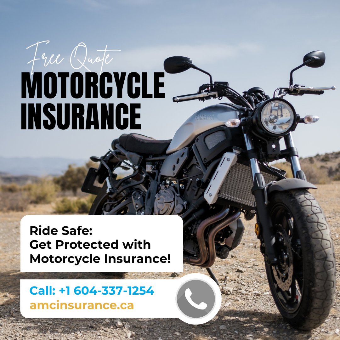 'Ride safe with AMC Insurance for your motorcycle coverage needs in BC! 🏍️🛡️ Our comprehensive plans include Third Party Liability, Accident Benefits, and more to keep you protected on the road. Get your free quote today at ow.ly/Nrqf50RftiY #bikeinsurance #AMCInsurance'