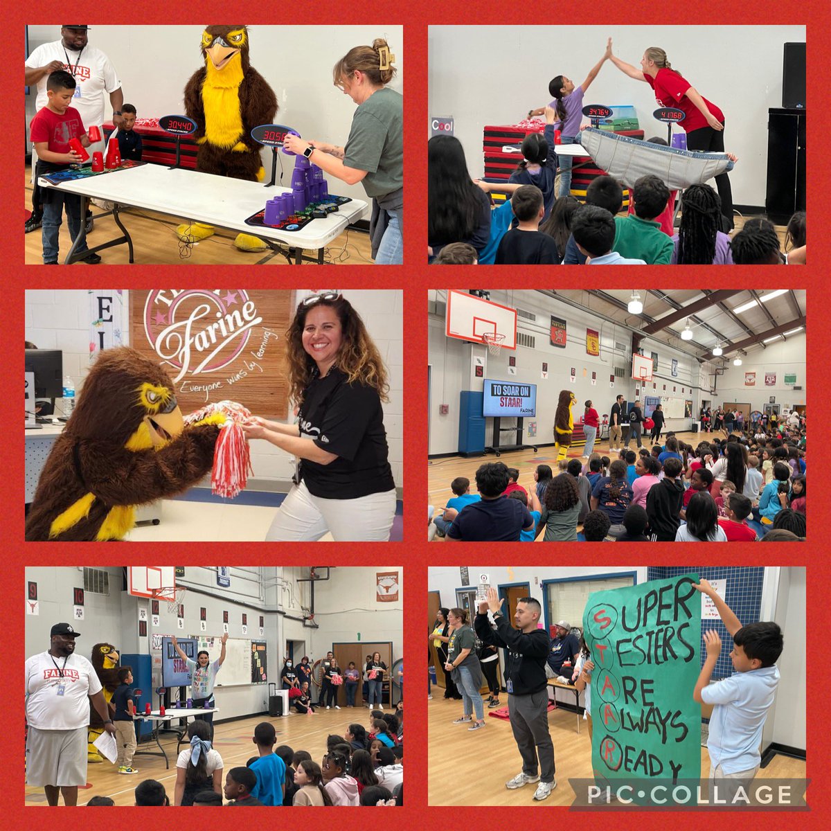 MelissaColvin18's tweet photo. How do we get our students pumped for STAAR? Why with a Pep Rally of course complete with @ngonzalezperez giving success tips, Staff vs. Students Cup stacking, and a Staff dance off with Freddy the Falcon who flew in to remind our @farinefalcons - #dontjustflySOAR ! @IrvingISD https://t.co/GIuPQNrPOL