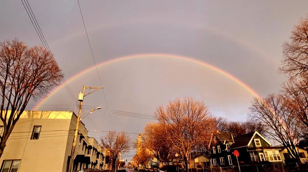 Double rainbow over NE Minneapolis this week. Photo by severinarson